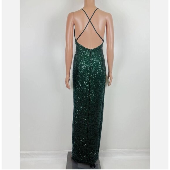 NWT Women's Fashion Nova Champagne Taste Sequin Maxi Dress - Hunter Green - Picture 3 of 10